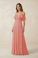 Off - the - Shoulder Ruffled A - Line Chiffon Bridesmaid Dress in Mulberry - SHE IS ME Bridesmaid Dresses