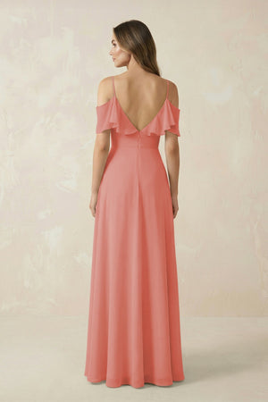 Off - the - Shoulder Ruffled A - Line Chiffon Bridesmaid Dress in Mulberry - SHE IS ME Bridesmaid Dresses