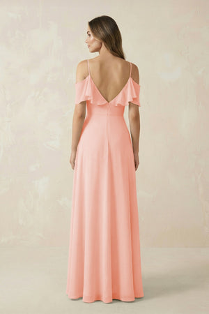 Off - the - Shoulder Ruffled A - Line Chiffon Bridesmaid Dress in Rose Petal - SHE IS ME Bridesmaid Dresses