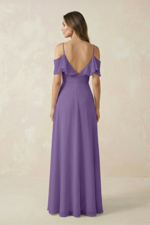 Off - the - Shoulder Ruffled A - Line Chiffon Bridesmaid Dress in Tahiti - SHE IS ME Bridesmaid Dresses