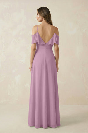 Off - the - Shoulder Ruffled A - Line Chiffon Bridesmaid Dress in Wisteria - SHE IS ME Bridesmaid Dresses