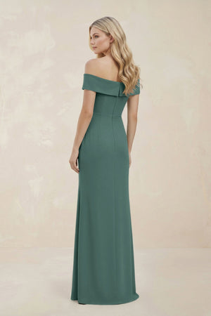 Off - the - Shoulder Satin Sheath Bridesmaid Dress With Slit in Dark Teal - KISS BRIDAL Bridesmaid Dresses