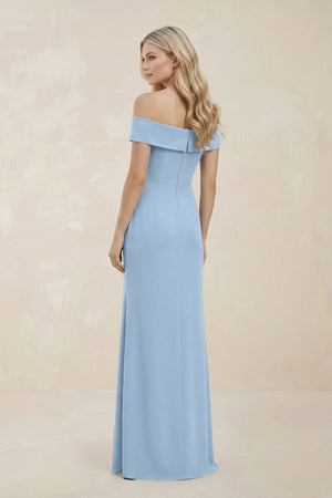 Off - the - Shoulder Satin Sheath Bridesmaid Dress With Slit in Ice - KISS BRIDAL Bridesmaid Dresses