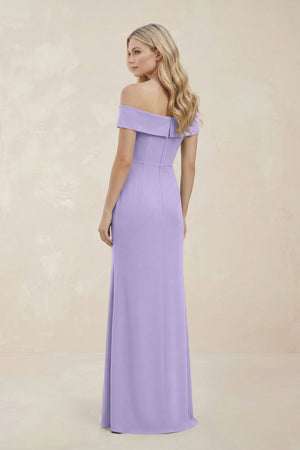 Off - the - Shoulder Satin Sheath Bridesmaid Dress With Slit in Lavender - KISS BRIDAL Bridesmaid Dresses