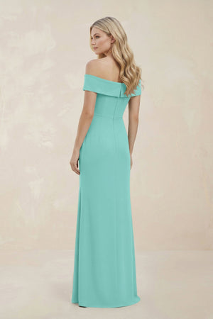 Off - the - Shoulder Satin Sheath Bridesmaid Dress With Slit in Mint Green - KISS BRIDAL Bridesmaid Dresses