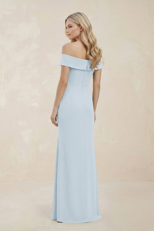 Off - the - Shoulder Satin Sheath Bridesmaid Dress With Slit in Sky Blue - KISS BRIDAL Bridesmaid Dresses