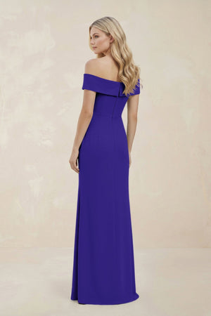 Off - the - Shoulder Satin Sheath Bridesmaid Dress With Slit in Tahiti - KISS BRIDAL Bridesmaid Dresses