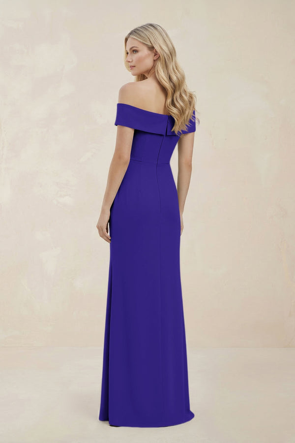 Off - the - Shoulder Satin Sheath Bridesmaid Dress With Slit in Tahiti - KISS BRIDAL Bridesmaid Dresses