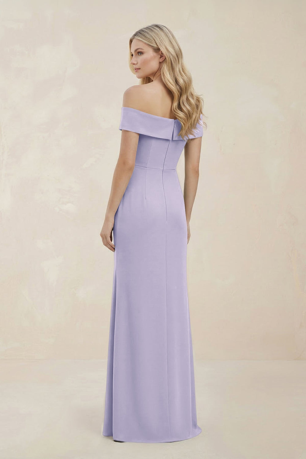 Off - the - Shoulder Satin Sheath Bridesmaid Dress With Slit in Vintage Mauve - SHE IS ME Bridesmaid Dresses