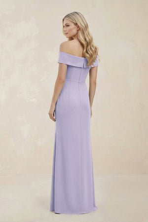 Off - the - Shoulder Satin Sheath Bridesmaid Dress With Slit in Vintage Mauve - KISS BRIDAL Bridesmaid Dresses