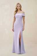 Off - the - Shoulder Satin Sheath Bridesmaid Dress With Slit in Vintage Mauve - KISS BRIDAL Bridesmaid Dresses