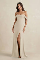 Off - the - Shoulder Sheath Bridesmaid Dress with Slit in Champagne - KISS BRIDAL Bridesmaid Dresses
