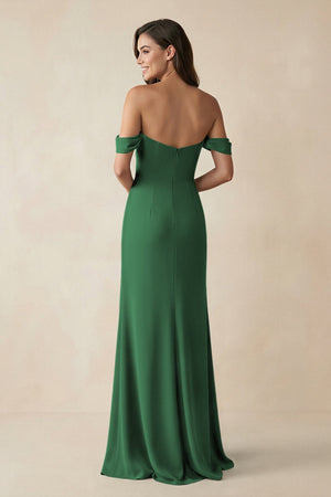 Off - the - Shoulder Sheath Bridesmaid Dress with Slit in Dark Green - KISS BRIDAL Bridesmaid Dresses