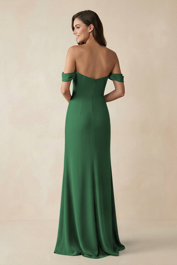 Off - the - Shoulder Sheath Bridesmaid Dress with Slit in Dark Green - KISS BRIDAL Bridesmaid Dresses