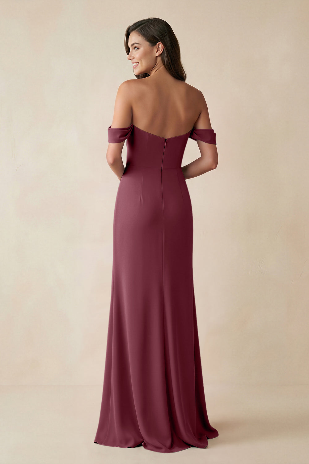 Off-the-Shoulder Sheath Bridesmaid Dress with Slit in Desert Rose
