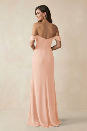 Off - the - Shoulder Sheath Bridesmaid Dress with Slit in English Rose - KISS BRIDAL Bridesmaid Dresses