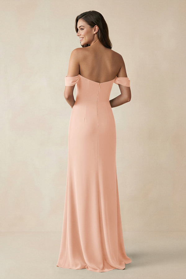 Off - the - Shoulder Sheath Bridesmaid Dress with Slit in English Rose - KISS BRIDAL Bridesmaid Dresses