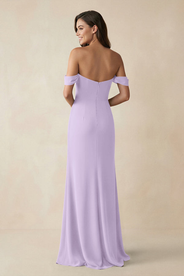 Off - the - Shoulder Sheath Bridesmaid Dress with Slit in Lavender - KISS BRIDAL Bridesmaid Dresses