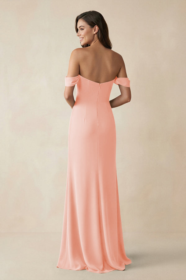 Off - the - Shoulder Sheath Bridesmaid Dress with Slit in Rose Petal - KISS BRIDAL Bridesmaid Dresses