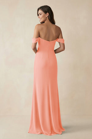 Off - the - Shoulder Sheath Bridesmaid Dress with Slit in Rosette - KISS BRIDAL Bridesmaid Dresses