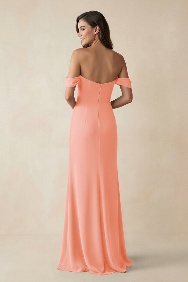 Off - the - Shoulder Sheath Bridesmaid Dress with Slit in Rosette - KISS BRIDAL Bridesmaid Dresses
