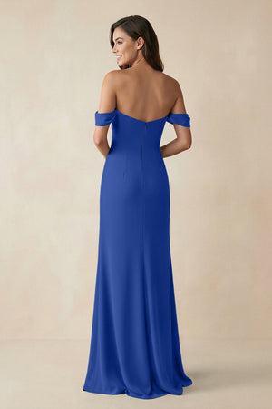Off - the - Shoulder Sheath Bridesmaid Dress with Slit in Royal Blue - KISS BRIDAL Bridesmaid Dresses