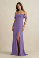 Off - the - Shoulder Sheath Bridesmaid Dress with Slit in Tahiti - KISS BRIDAL Bridesmaid Dresses