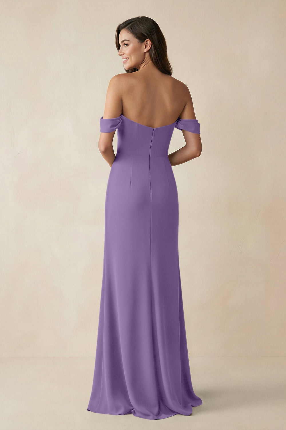 Off - the - Shoulder Sheath Bridesmaid Dress with Slit in Tahiti - KISS BRIDAL Bridesmaid Dresses
