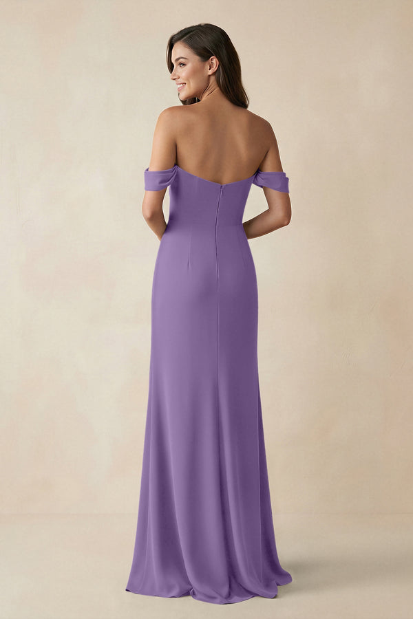 Off - the - Shoulder Sheath Bridesmaid Dress with Slit in Tahiti - KISS BRIDAL Bridesmaid Dresses