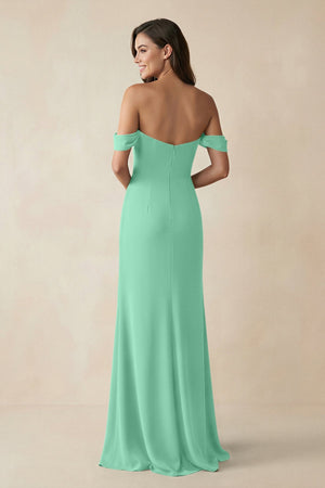 Off - the - Shoulder Sheath Bridesmaid Dress with Slit in Turquoise - KISS BRIDAL Bridesmaid Dresses