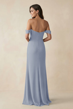 Off - the - Shoulder Sheath Bridesmaid Dress with Slit in Twilight - KISS BRIDAL Bridesmaid Dresses