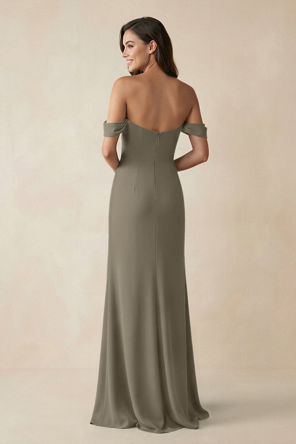 Off - the - Shoulder Sheath Bridesmaid Dress with Slit in Willow Green - KISS BRIDAL Bridesmaid Dresses