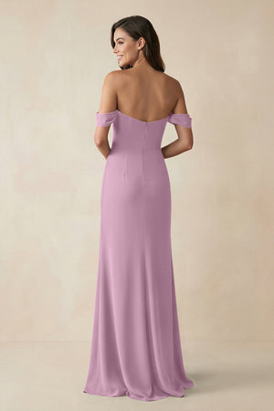 Off - the - Shoulder Sheath Bridesmaid Dress with Slit in Wisteria - KISS BRIDAL Bridesmaid Dresses