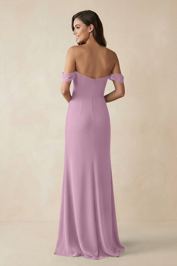 Off - the - Shoulder Sheath Bridesmaid Dress with Slit in Wisteria - KISS BRIDAL Bridesmaid Dresses