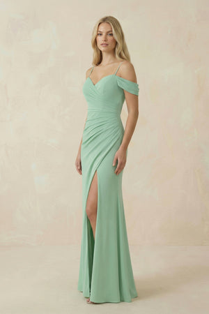 Off - the - Shoulder Sheath Chiffon Ruched Bridesmaid Dress - SHE IS ME Bridesmaid Dresses