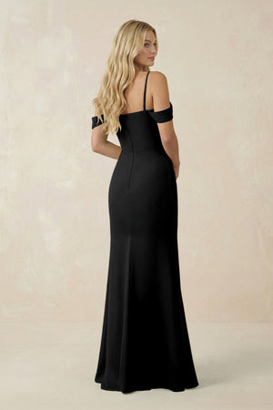 Off - the - Shoulder Sheath Chiffon Ruched Bridesmaid Dress in Black - SHE IS ME Bridesmaid Dresses