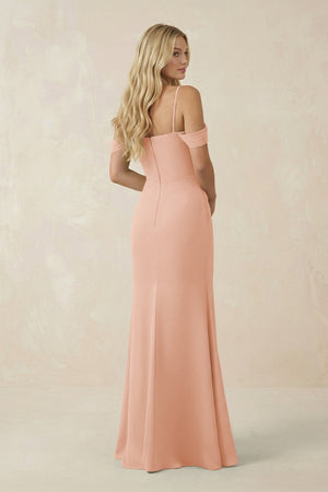 Off - the - Shoulder Sheath Chiffon Ruched Bridesmaid Dress in English Rose - SHE IS ME Bridesmaid Dresses