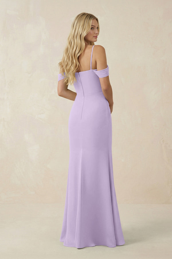 Off - the - Shoulder Sheath Chiffon Ruched Bridesmaid Dress in Lavender - SHE IS ME Bridesmaid Dresses