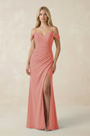 Off - the - Shoulder Sheath Chiffon Ruched Bridesmaid Dress in Mulberry - SHE IS ME Bridesmaid Dresses