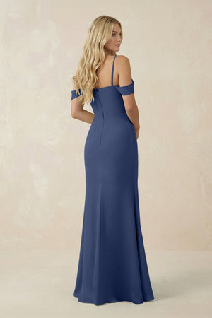 Off - the - Shoulder Sheath Chiffon Ruched Bridesmaid Dress in Navy - SHE IS ME Bridesmaid Dresses