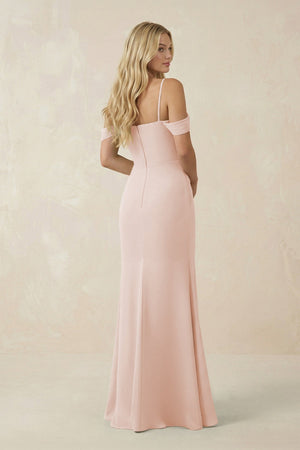 Off - the - Shoulder Sheath Chiffon Ruched Bridesmaid Dress in Pale Blush - SHE IS ME Bridesmaid Dresses