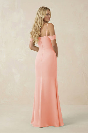 Off - the - Shoulder Sheath Chiffon Ruched Bridesmaid Dress in Rose Petal - SHE IS ME Bridesmaid Dresses