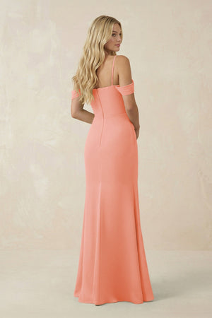 Off - the - Shoulder Sheath Chiffon Ruched Bridesmaid Dress in Rosette - SHE IS ME Bridesmaid Dresses