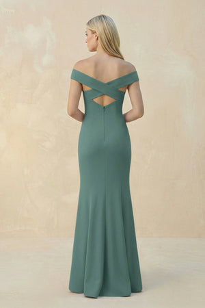 Off - the - Shoulder Sheath Matte Satin Bridesmaid Dress in Dark Teal - KISS BRIDAL Bridesmaid Dresses