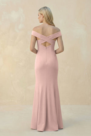 Off - the - Shoulder Sheath Matte Satin Bridesmaid Dress in Dusty Rose - KISS BRIDAL Bridesmaid Dresses
