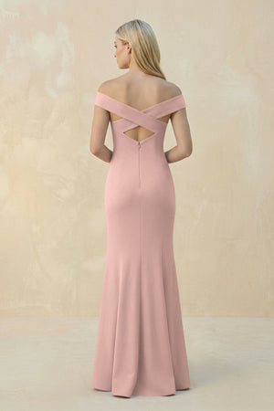 Off - the - Shoulder Sheath Matte Satin Bridesmaid Dress in English Rose - SHE IS ME Bridesmaid Dresses