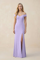 Off - the - Shoulder Sheath Matte Satin Bridesmaid Dress in Lavender - KISS BRIDAL Bridesmaid Dresses