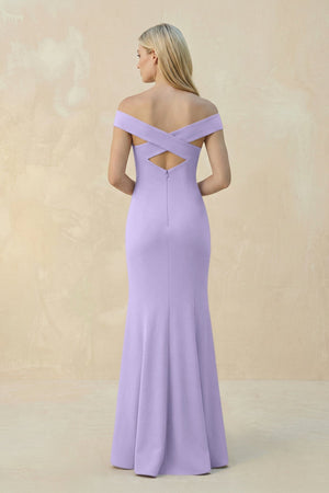 Off - the - Shoulder Sheath Matte Satin Bridesmaid Dress in Lavender - KISS BRIDAL Bridesmaid Dresses
