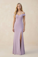 Off - the - Shoulder Sheath Matte Satin Bridesmaid Dress in Lavender Grey - SHE IS ME Bridesmaid Dresses