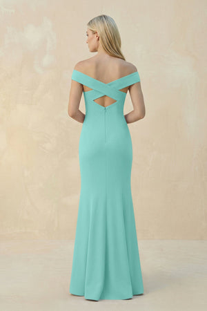 Off - the - Shoulder Sheath Matte Satin Bridesmaid Dress in Mint Green - KISS BRIDAL Bridesmaid Dresses